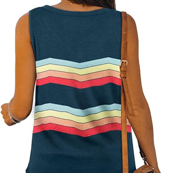 Blue Rainbow Tank Top V Neck Basic Casual Flowy Sleeveless Top Size 2X New - Picture 6 of 7